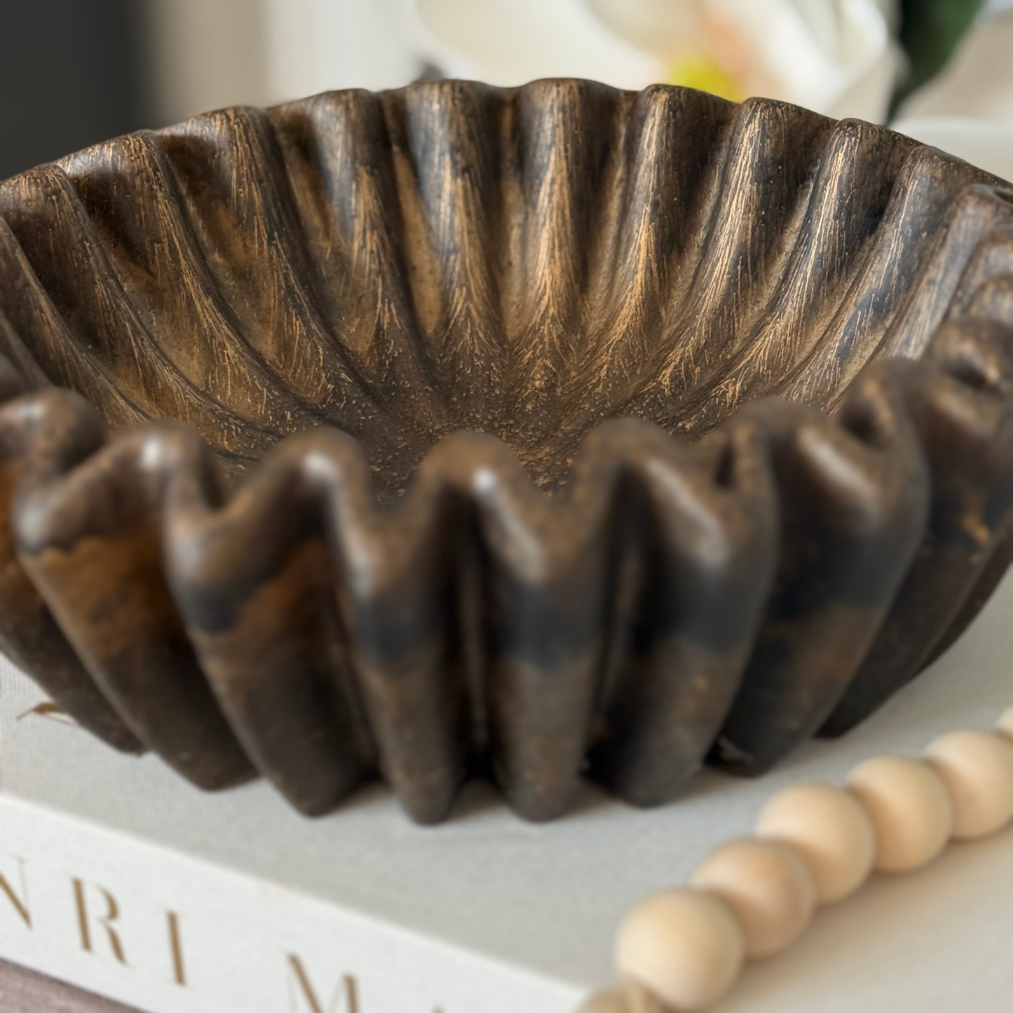 Wood Pleated Resin Bowl - Minimalist Bowl