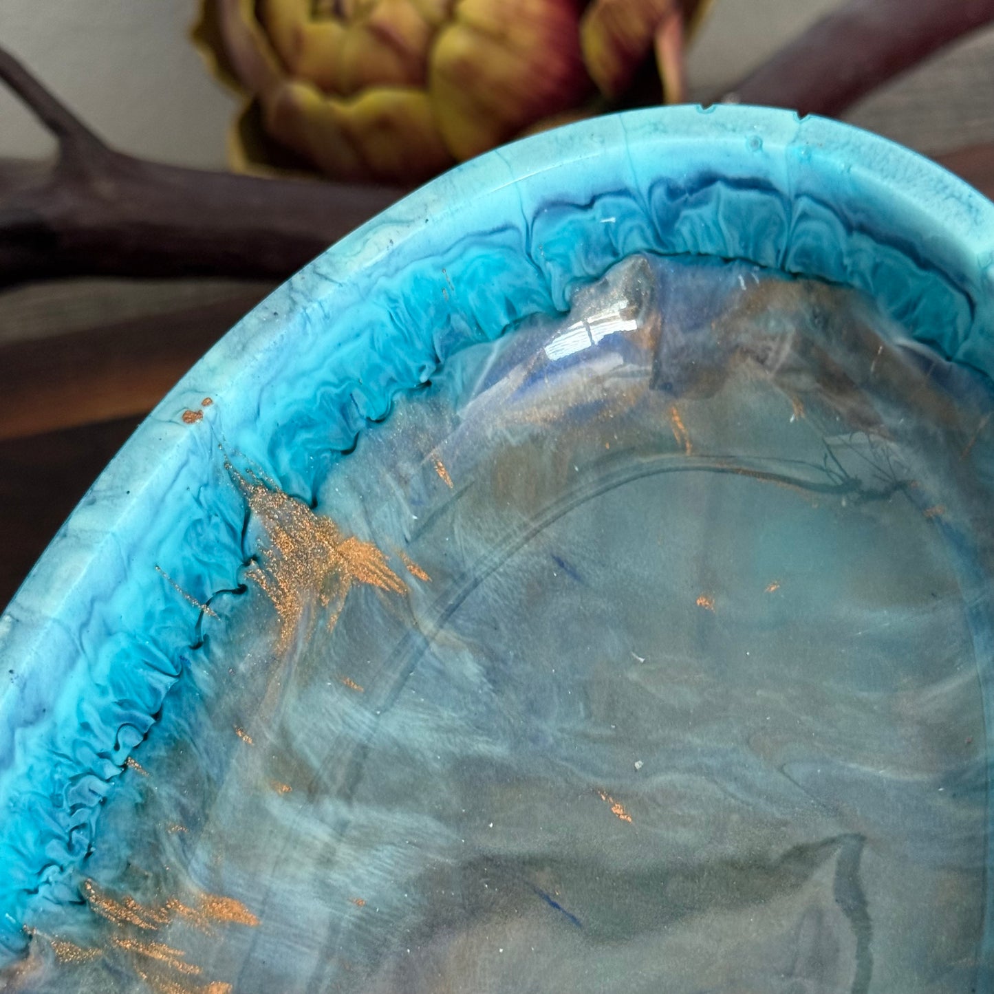 Turquoise Inspired Oval Bowl - Handcrafted Blue Resin Oval Bowl
