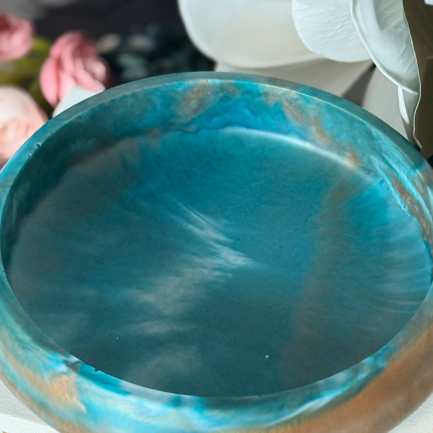 Amazonite Resin Bowl with Egyptian Bronze Accents