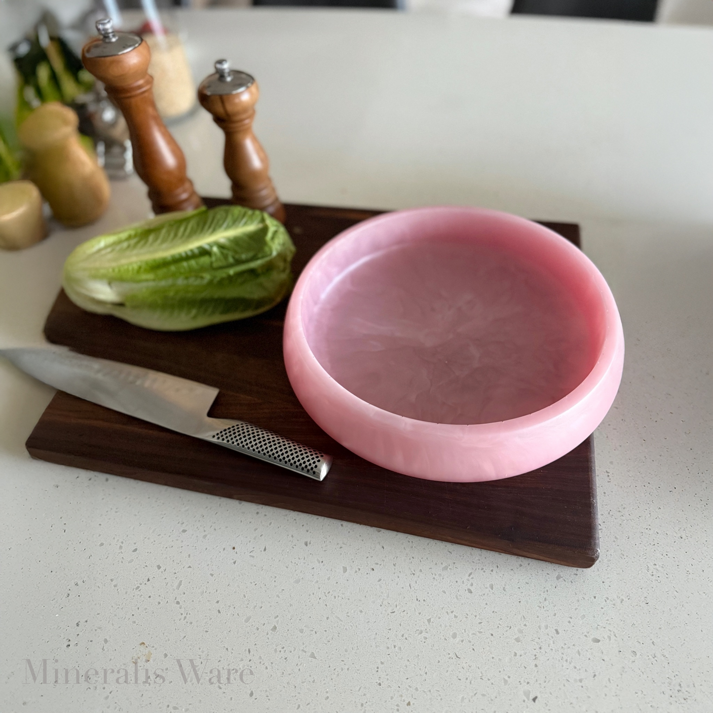 Rose Quartz Inspired Large Bowl - Handcrafted Pink Resin Bowl