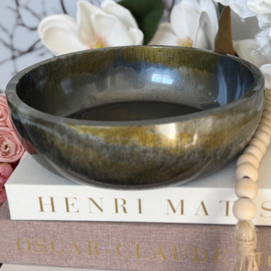 Agate Inspired Resin Bowl - Graphite and Amber Decorative Bowl