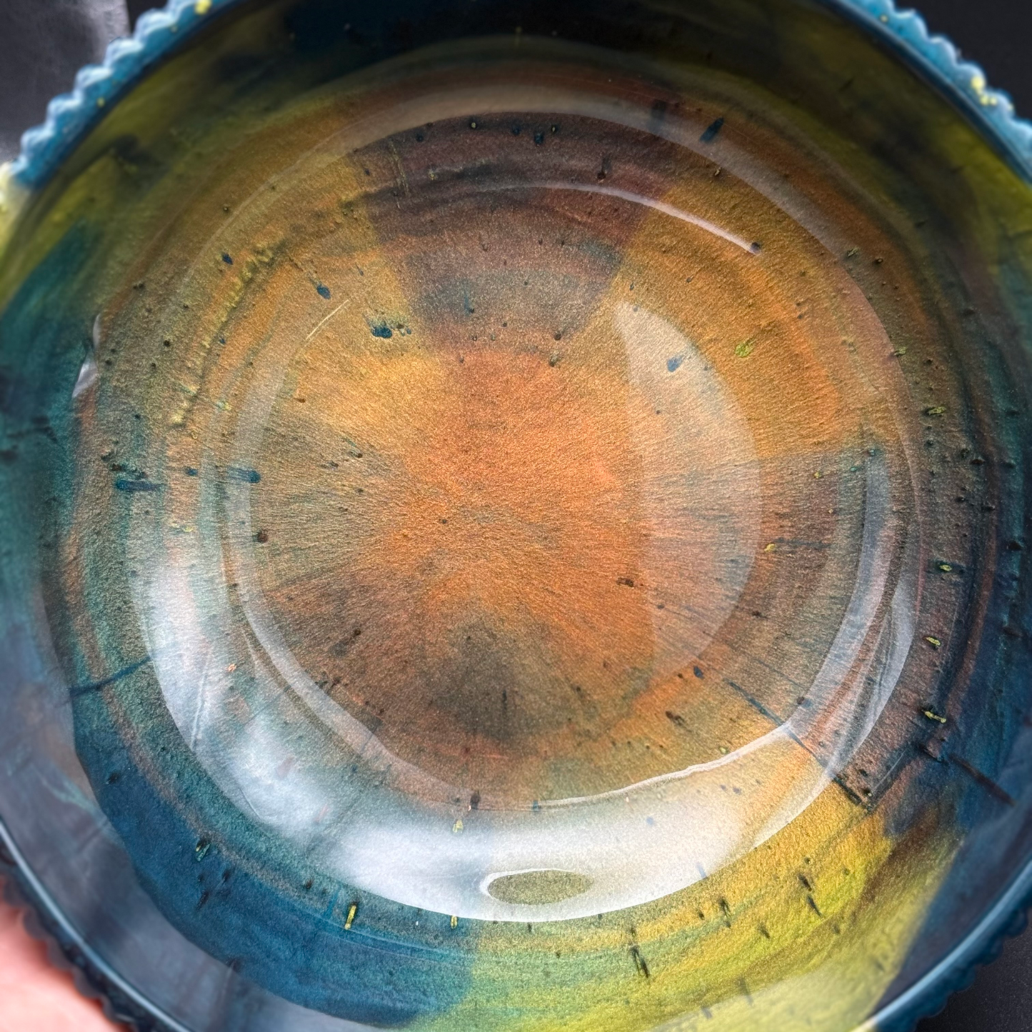 Medium Teal & Green Bowl with Copper Accents- Affordable Essentials Collection