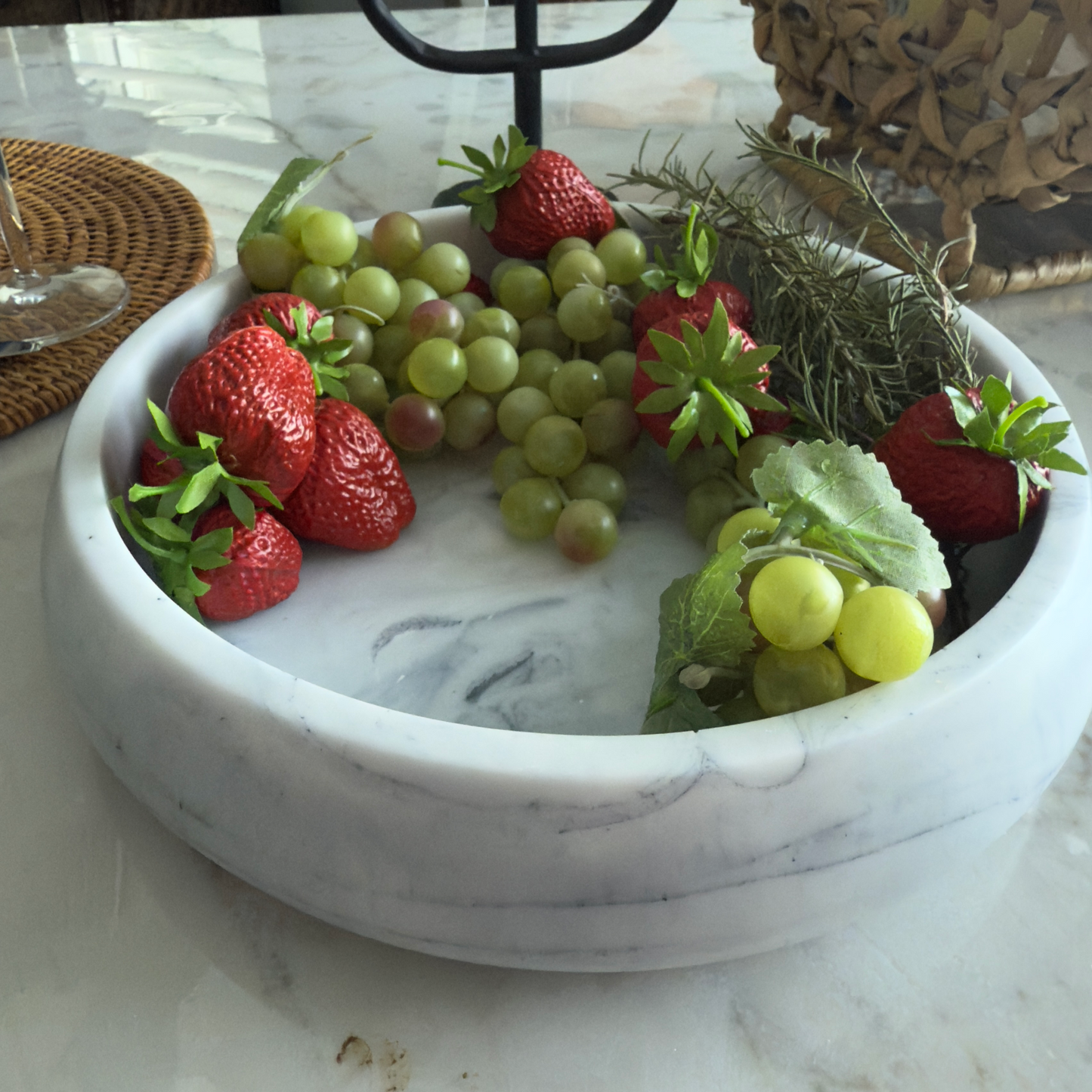 Marble Inspired Large Bowl - Handcrafted White and Gray Resin Bowl