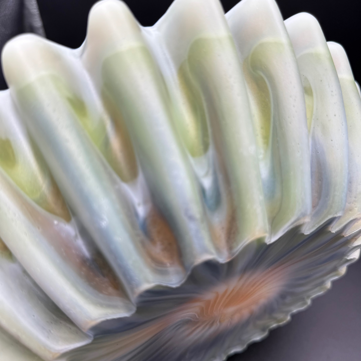 Elegant Pleated Resin Bowl in Light Amazonite Tones - Seafoam Greens- Unique Handmade Home Decor Accent and Serveware