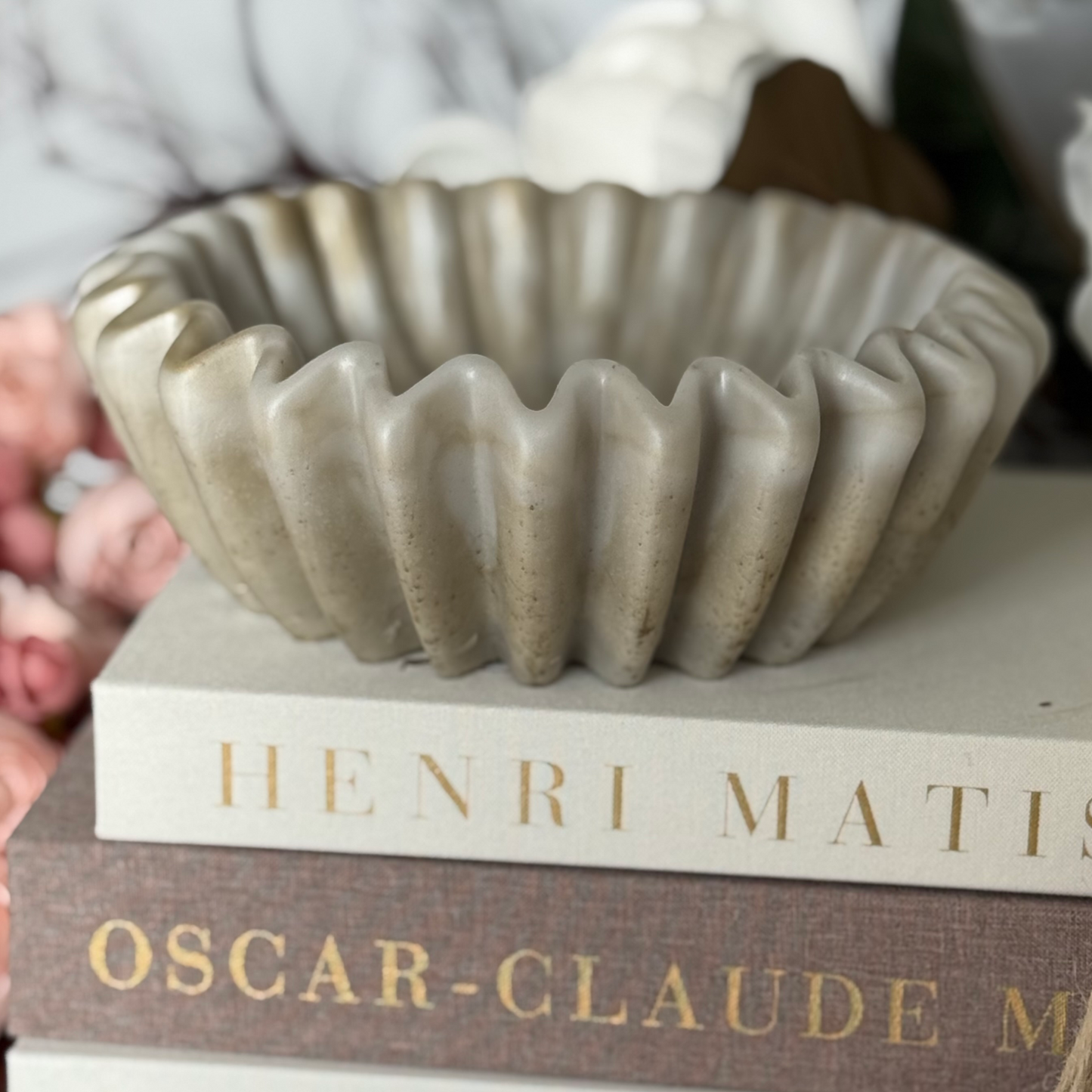 Travertine Inspired Bowl | Pleated Bowl for Minimalist Decor