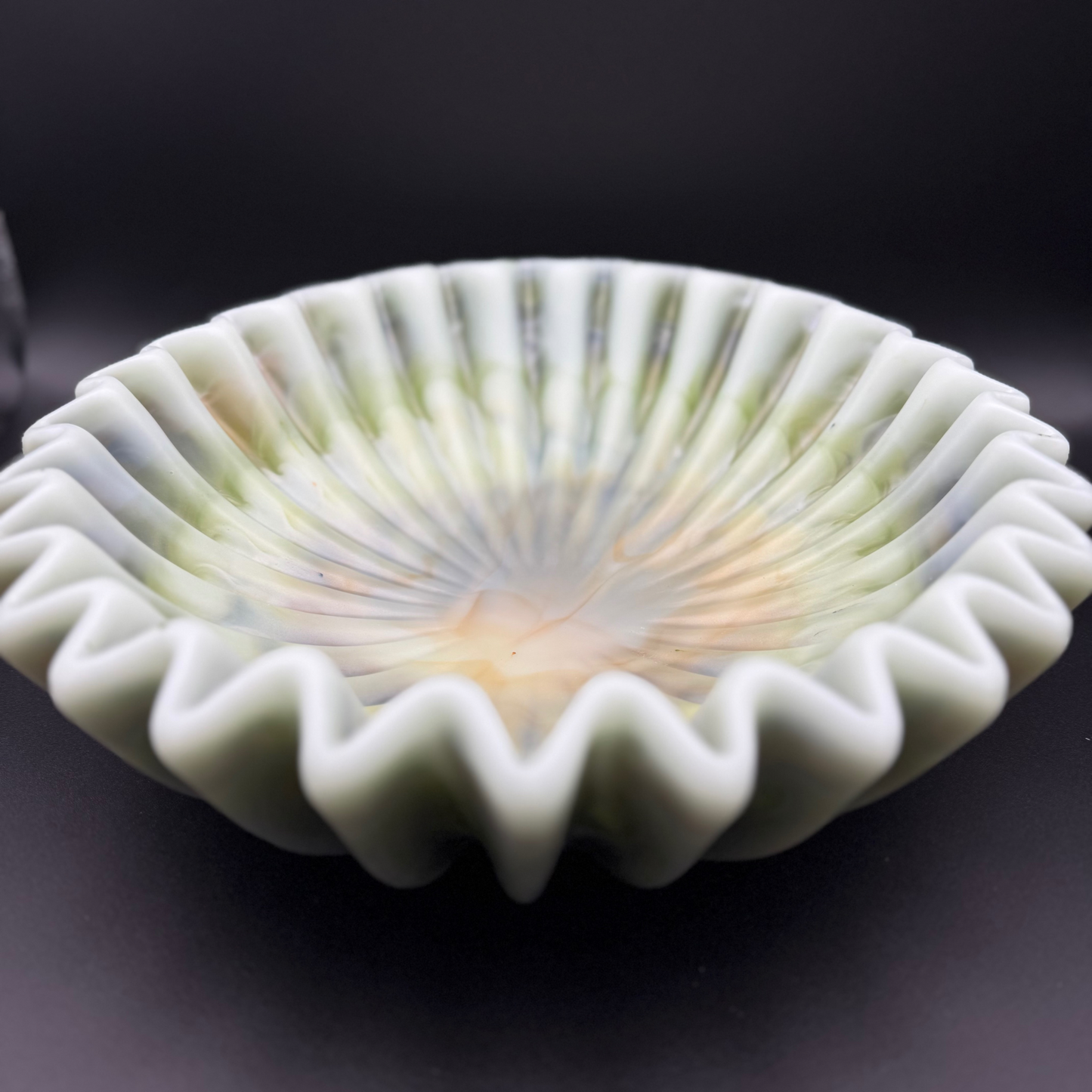 Elegant Pleated Resin Bowl in Light Amazonite Tones - Seafoam Greens- Unique Handmade Home Decor Accent and Serveware