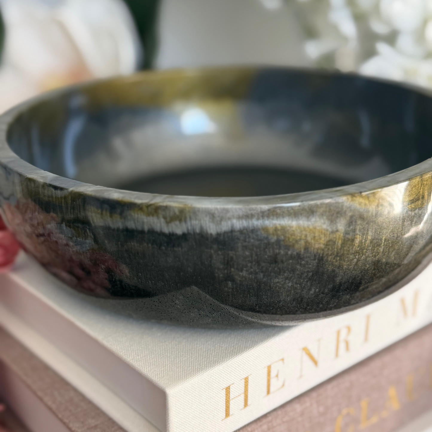 Agate Inspired Resin Bowl - Graphite and Amber Decorative Bowl