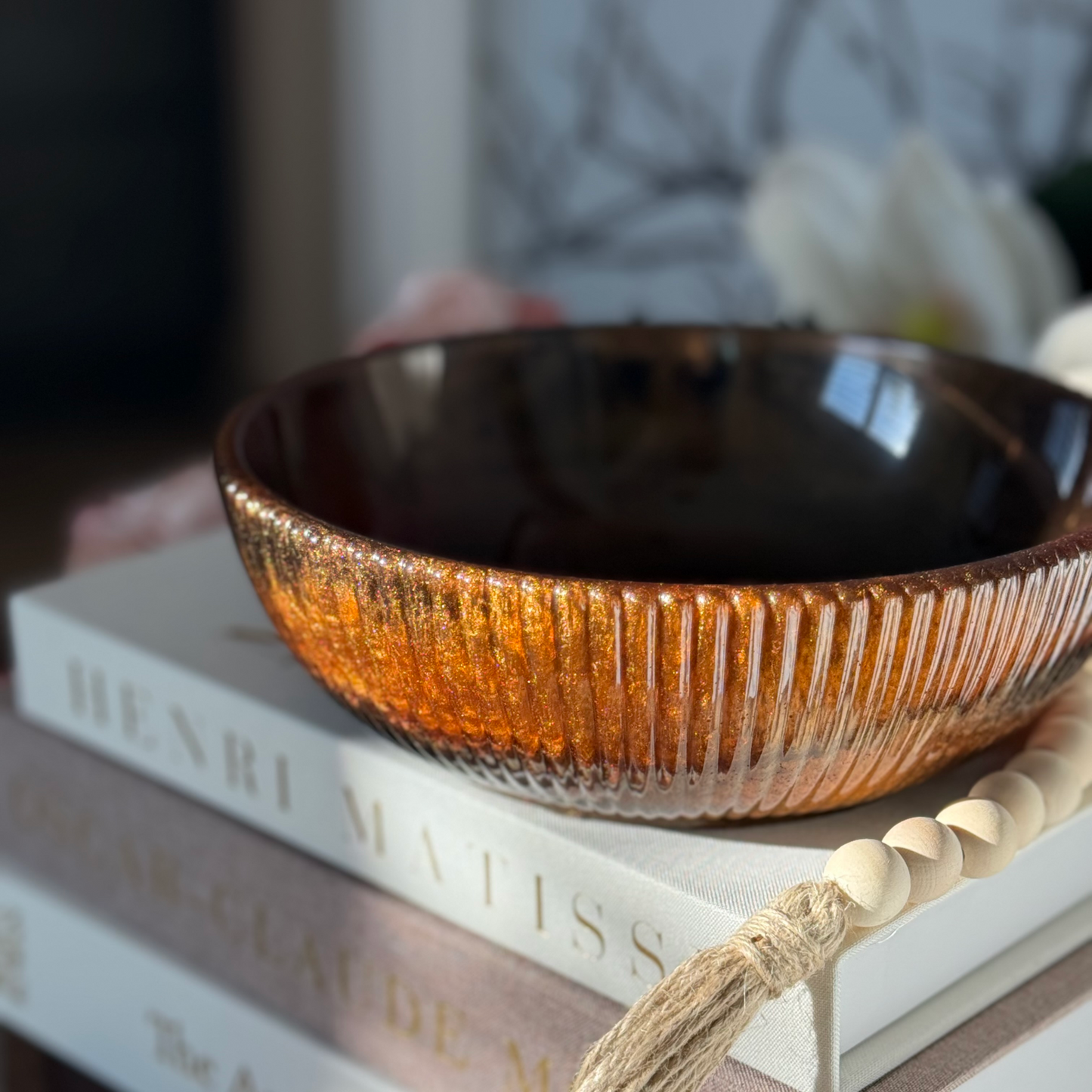 Medium Tiger Eye Inspired Bowl - Handcrafted Copper Resin Bowl