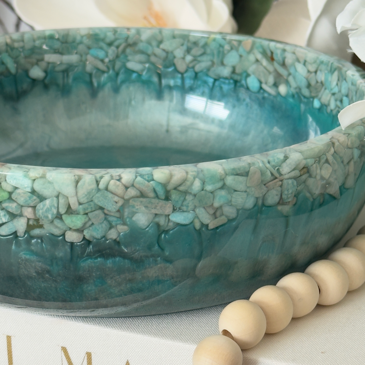 Amazonite Crown Bowl - Stone and Resin Fruit Bowl