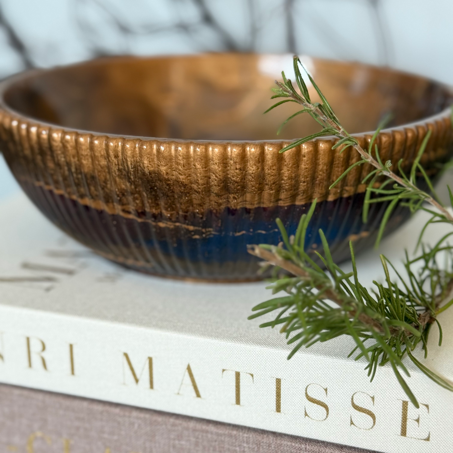 Medium Bronze and Burgundy Bowl with Antique Gold Accents- Affordable Essentials Collection