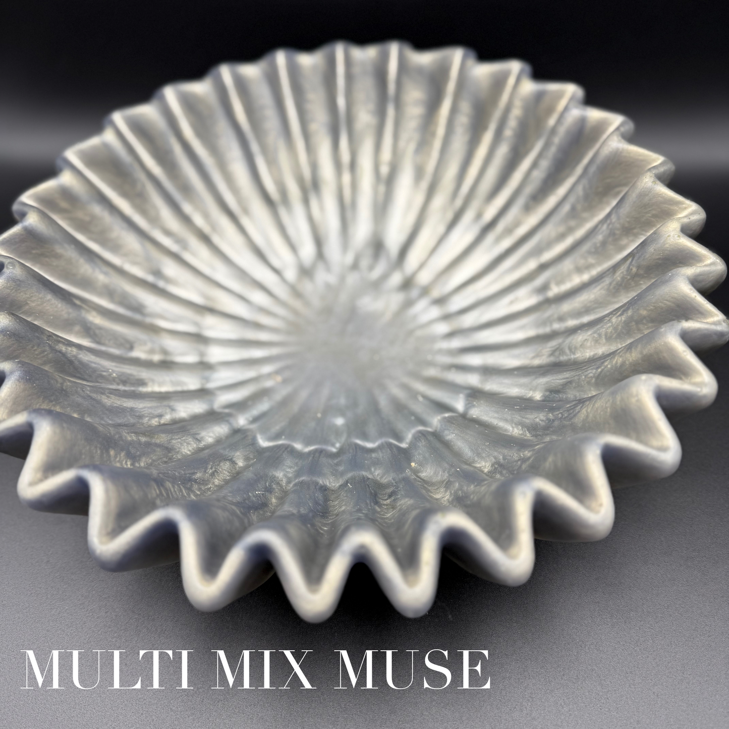 Silver /Gray Large Pleated Bowl - Handcrafted Resin Decorative Bowl