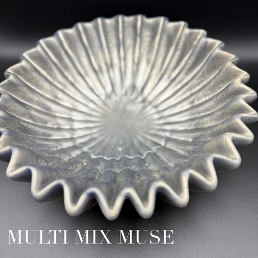 Silver /Gray Large Pleated Bowl - Handcrafted Resin Decorative Bowl