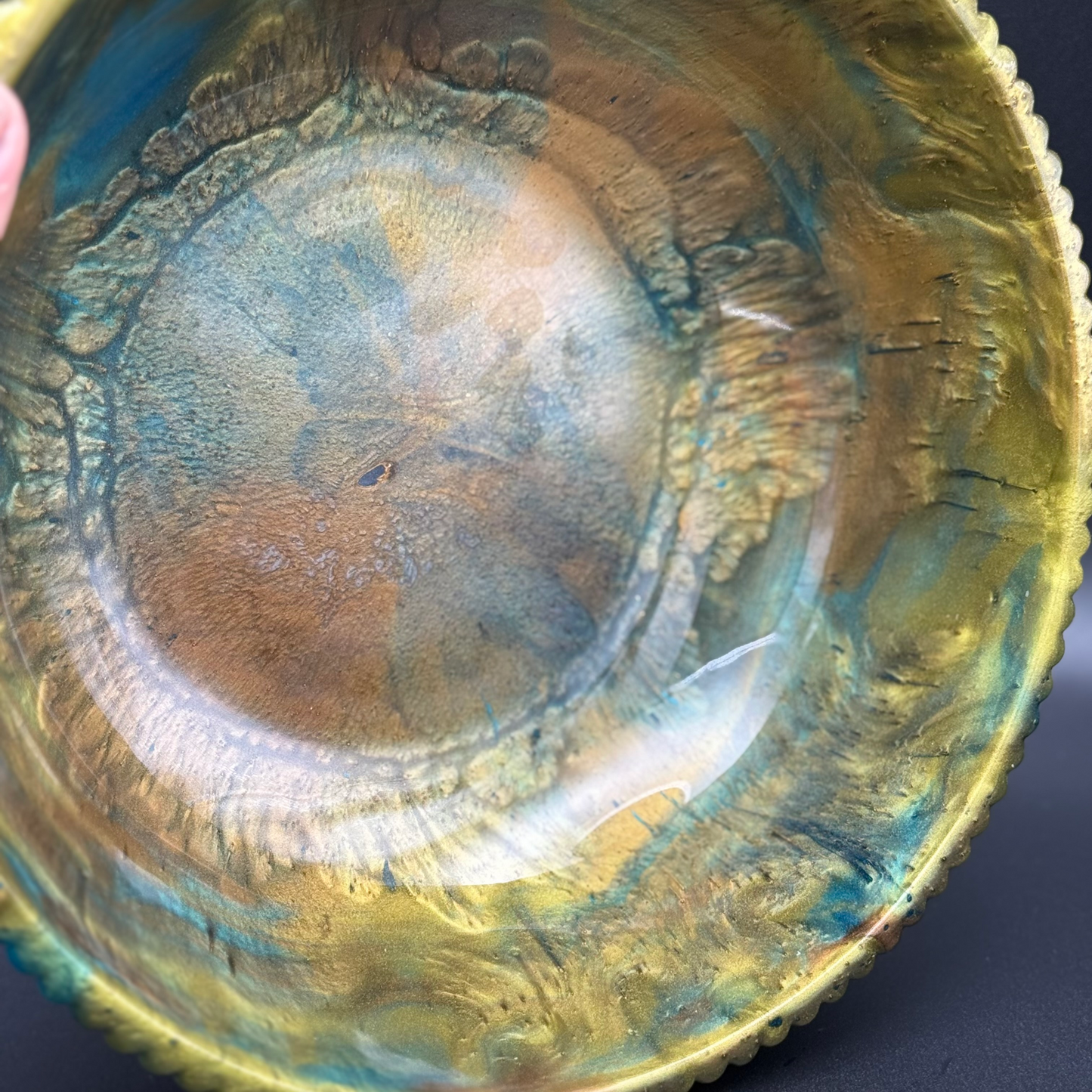 Large Teal & Green Bowl with Bronze Accents- Affordable Essentials Collection