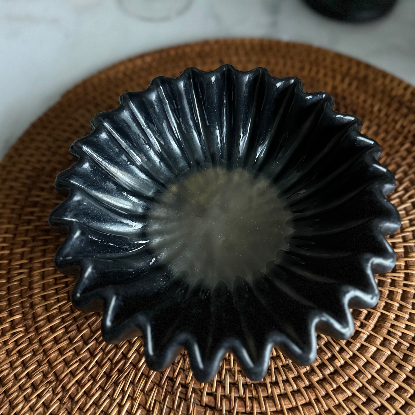 Multi Mix Muse Pleated Bowl | Black and Gold  Medium Decorative Bowl