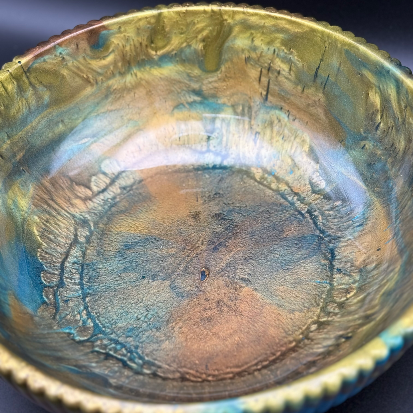 Large Teal & Green Bowl with Bronze Accents- Affordable Essentials Collection
