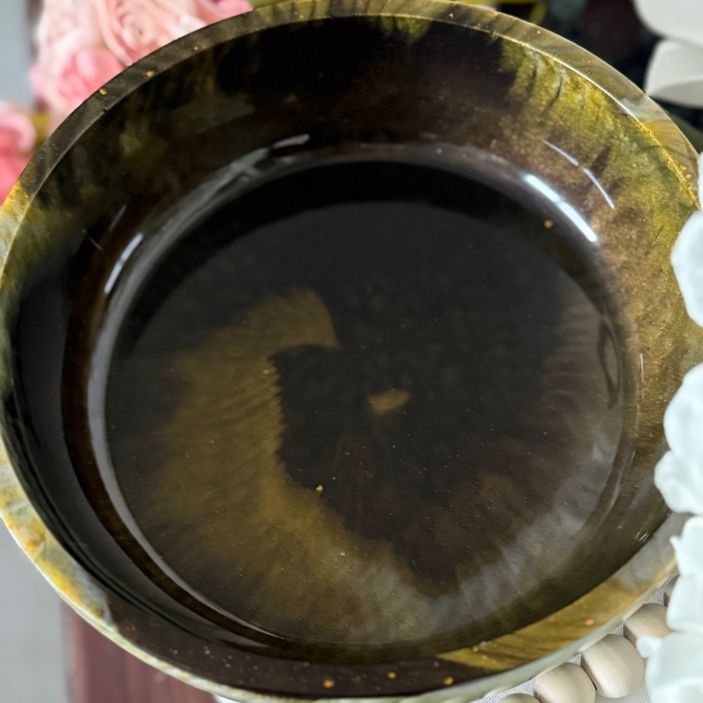 Agate Inspired Resin Bowl - Green and Yellow Decorative Bowl