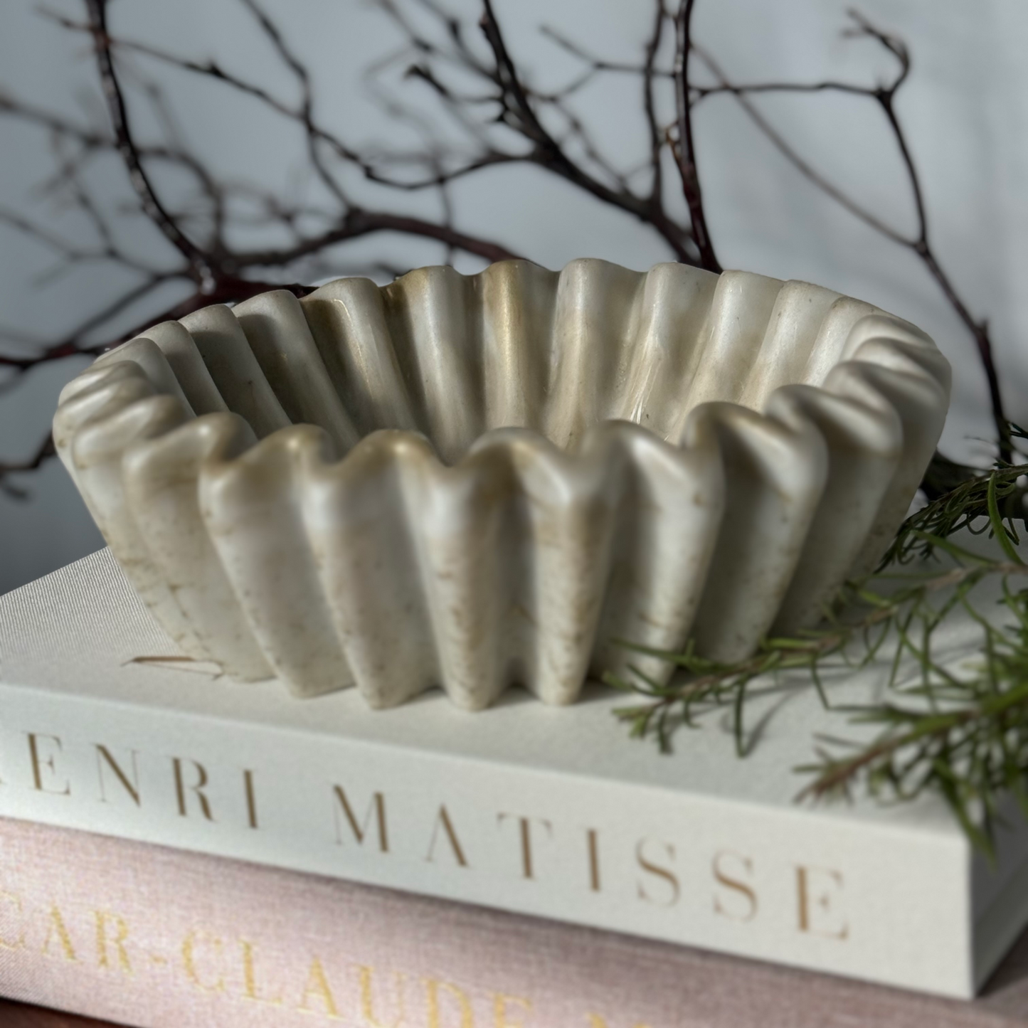 Travertine Inspired Bowl | Pleated Bowl for Minimalist Decor