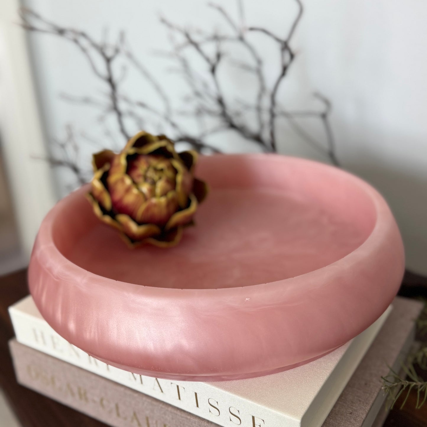 Rose Quartz Inspired Large Bowl - Handcrafted Pink Resin Bowl
