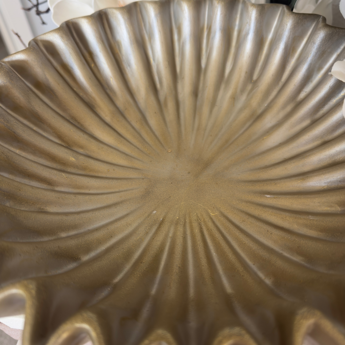 Large Travertine Pleated Resin Bowl - Stone Inspired Minimalist Bowl