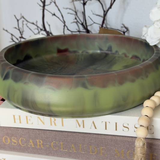 Large 12” Tortoise Serpentine Green Resin Fruit Bowl