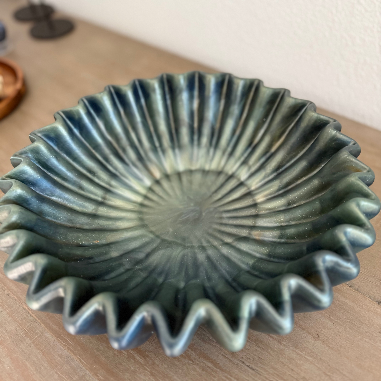 Elegant Pleated Resin Bowl in Amazonite Tones - Unique Handmade Home Decor