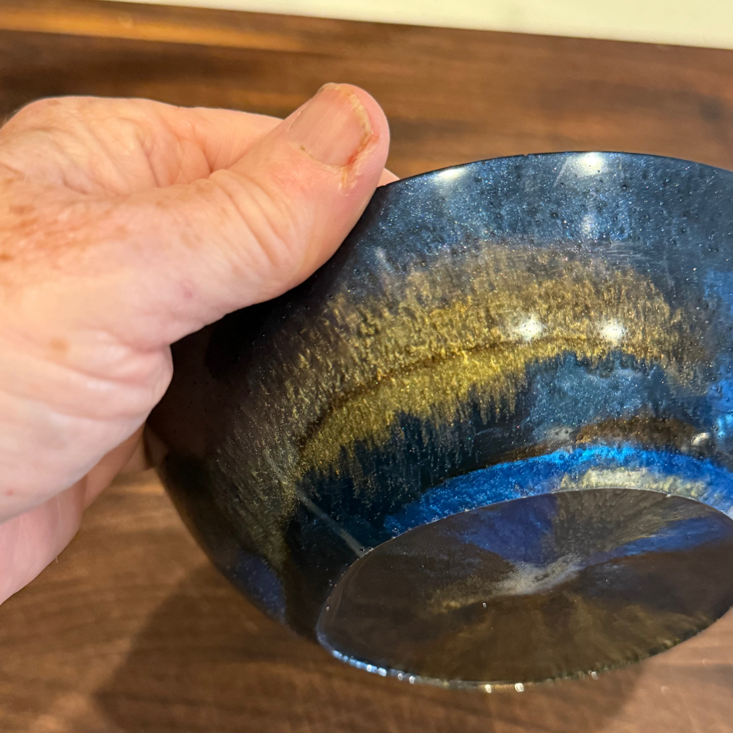 Labradorite Inspired Bowl | Small contemporary blue and gold decorative bowl