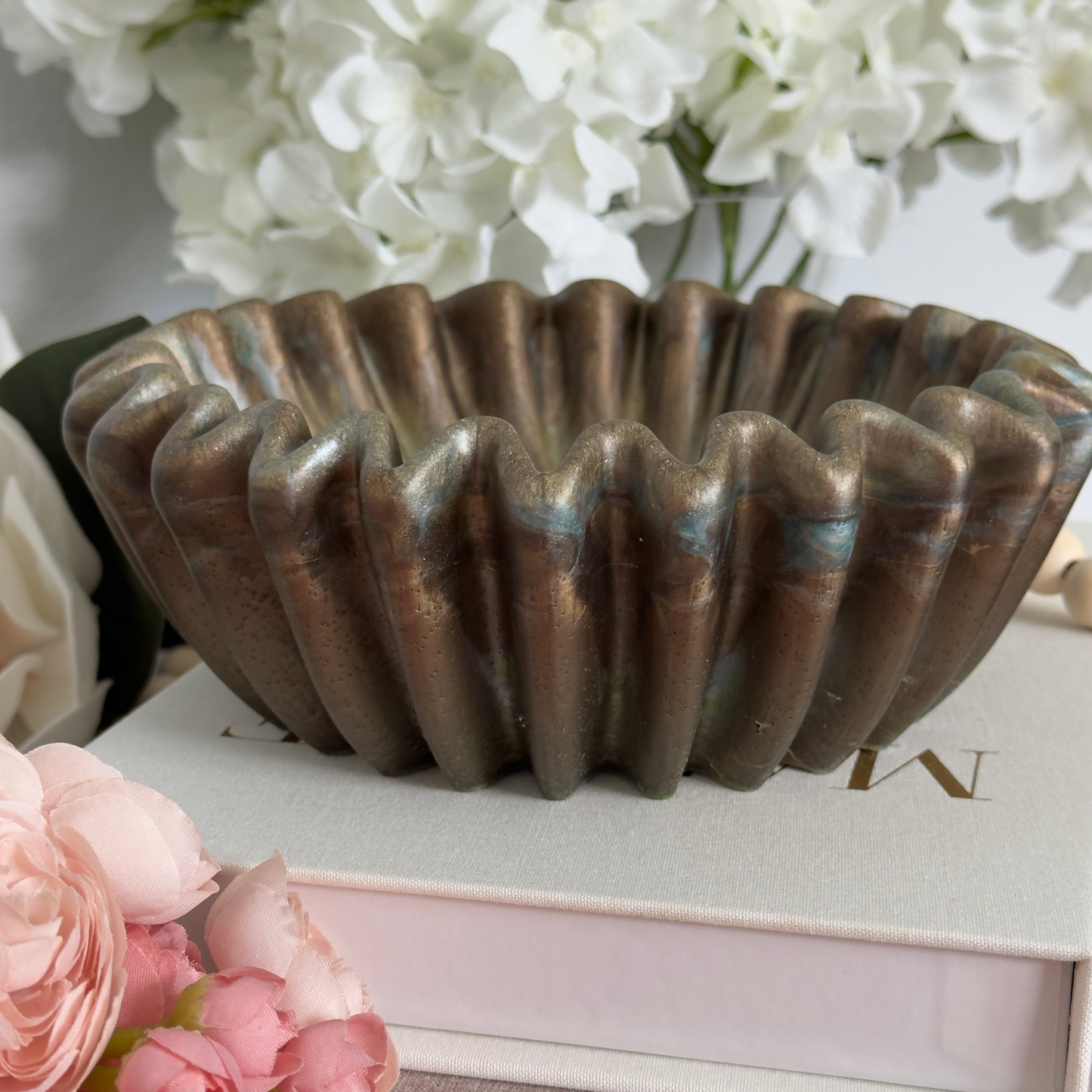 Bronzite Pleated Resin Bowl - Stone Inspired Minimalist Bowl