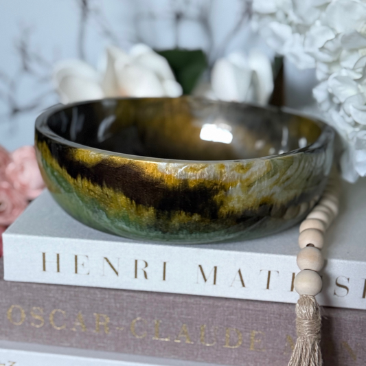 Agate Inspired Resin Bowl - Green and Yellow Decorative Bowl