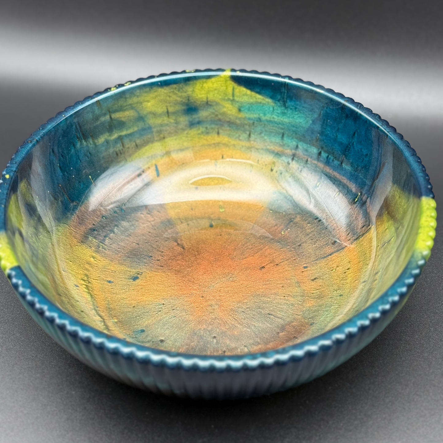 Medium Teal & Green Bowl with Copper Accents- Affordable Essentials Collection