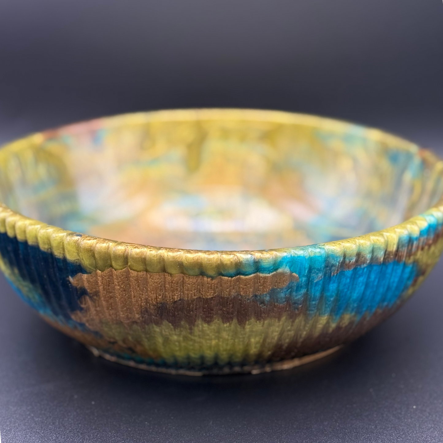 Large Teal & Green Bowl with Bronze Accents- Affordable Essentials Collection