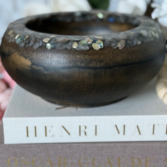 Wood Inspired Resin Bowl with Abalone Rim