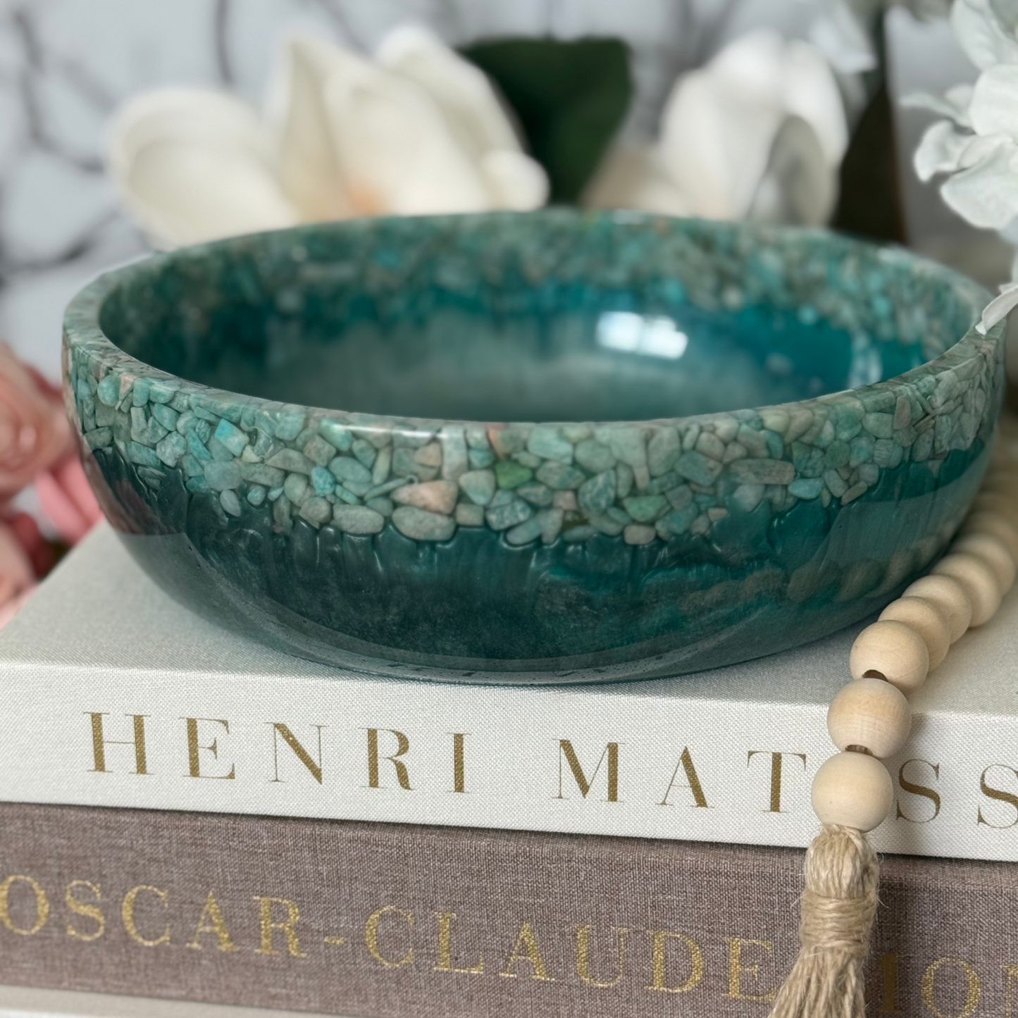 Amazonite Crown Bowl - Stone and Resin Fruit Bowl