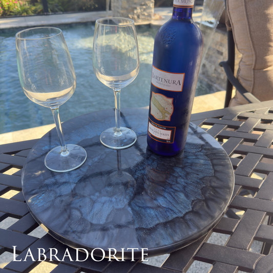 Labradorite Inspired Lazy Susan|Handcrafted 15” Black and Blue Lazy Susan
