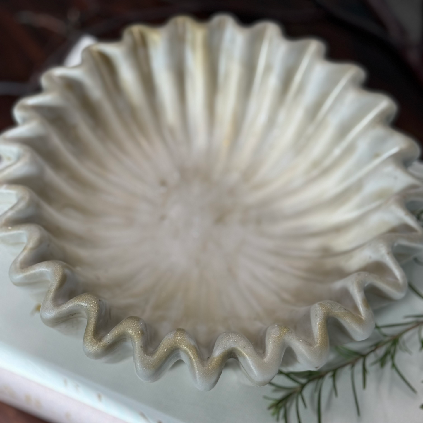 Travertine Inspired Bowl | Pleated Bowl for Minimalist Decor