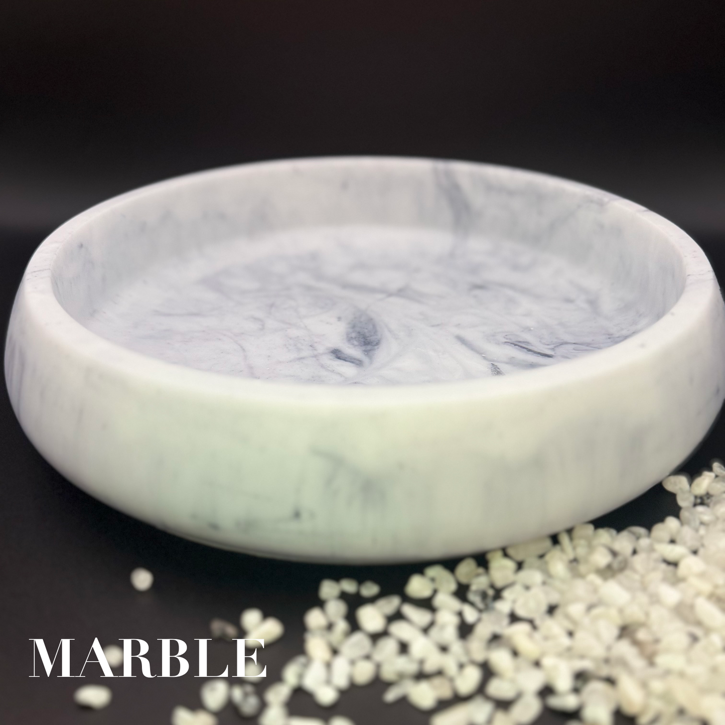 Marble Inspired Large Bowl - Handcrafted White and Gray Resin Bowl