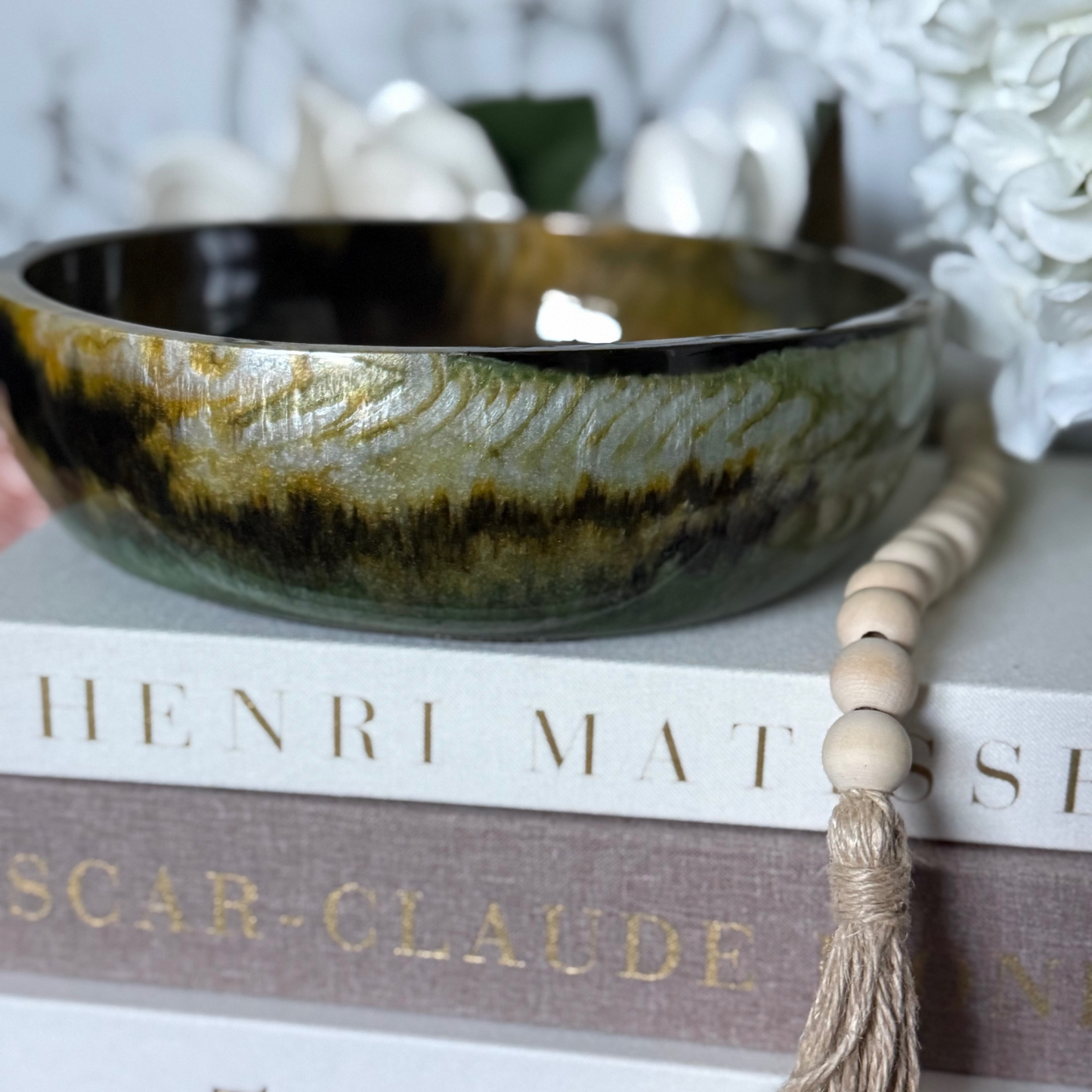 Agate Inspired Resin Bowl - Green and Yellow Decorative Bowl