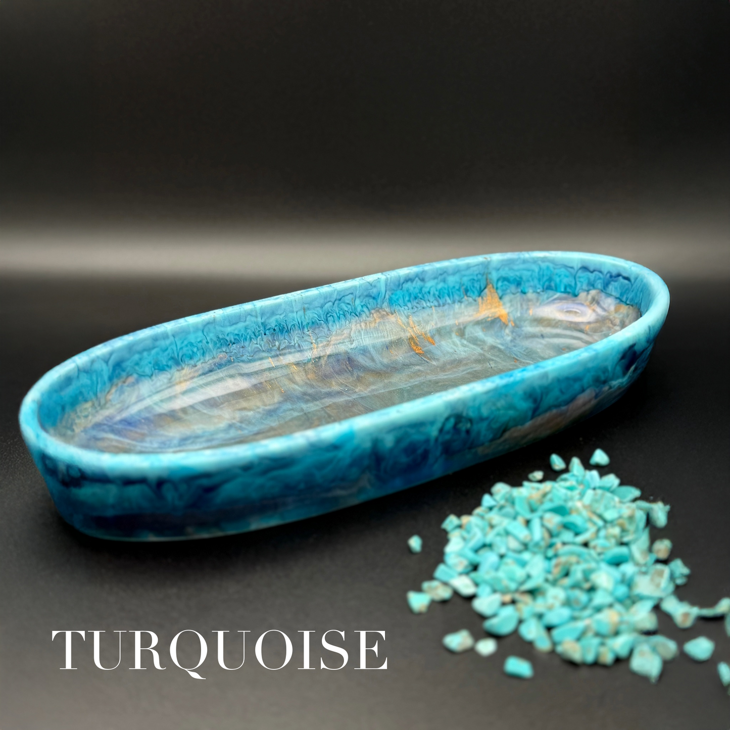 Turquoise Inspired Oval Bowl - Handcrafted Blue Resin Oval Bowl