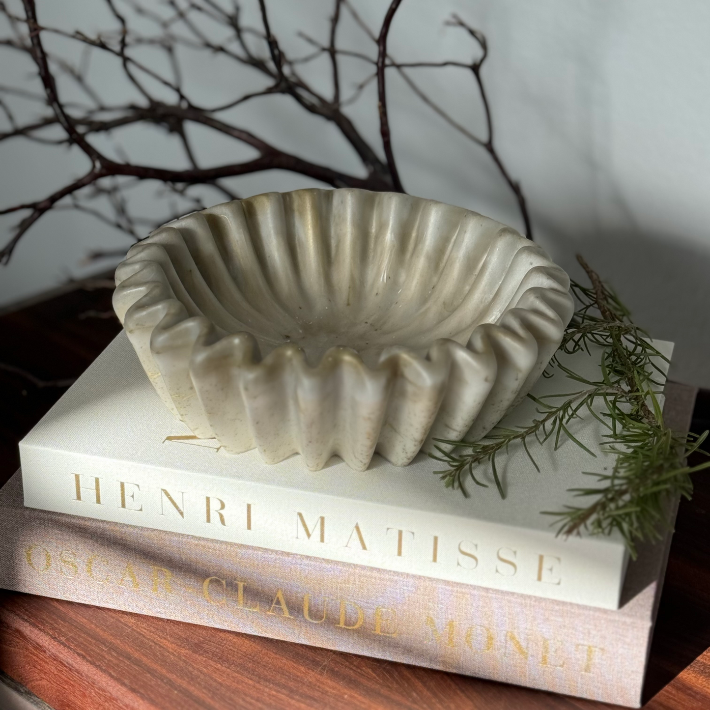 Travertine Inspired Bowl | Pleated Bowl for Minimalist Decor