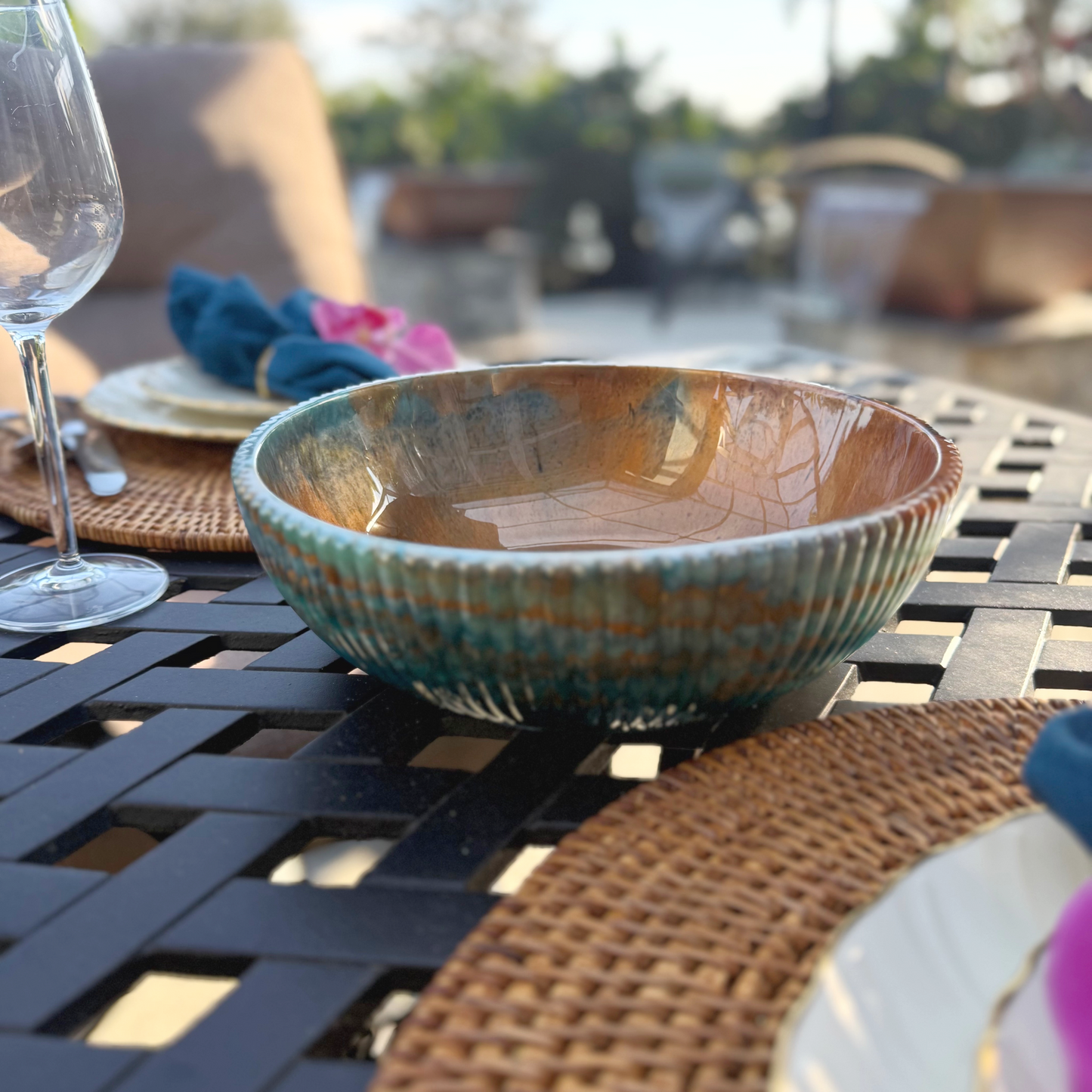 Exotic Large Amazonite Bowl with Copper Accents | Stylish Home  Decor