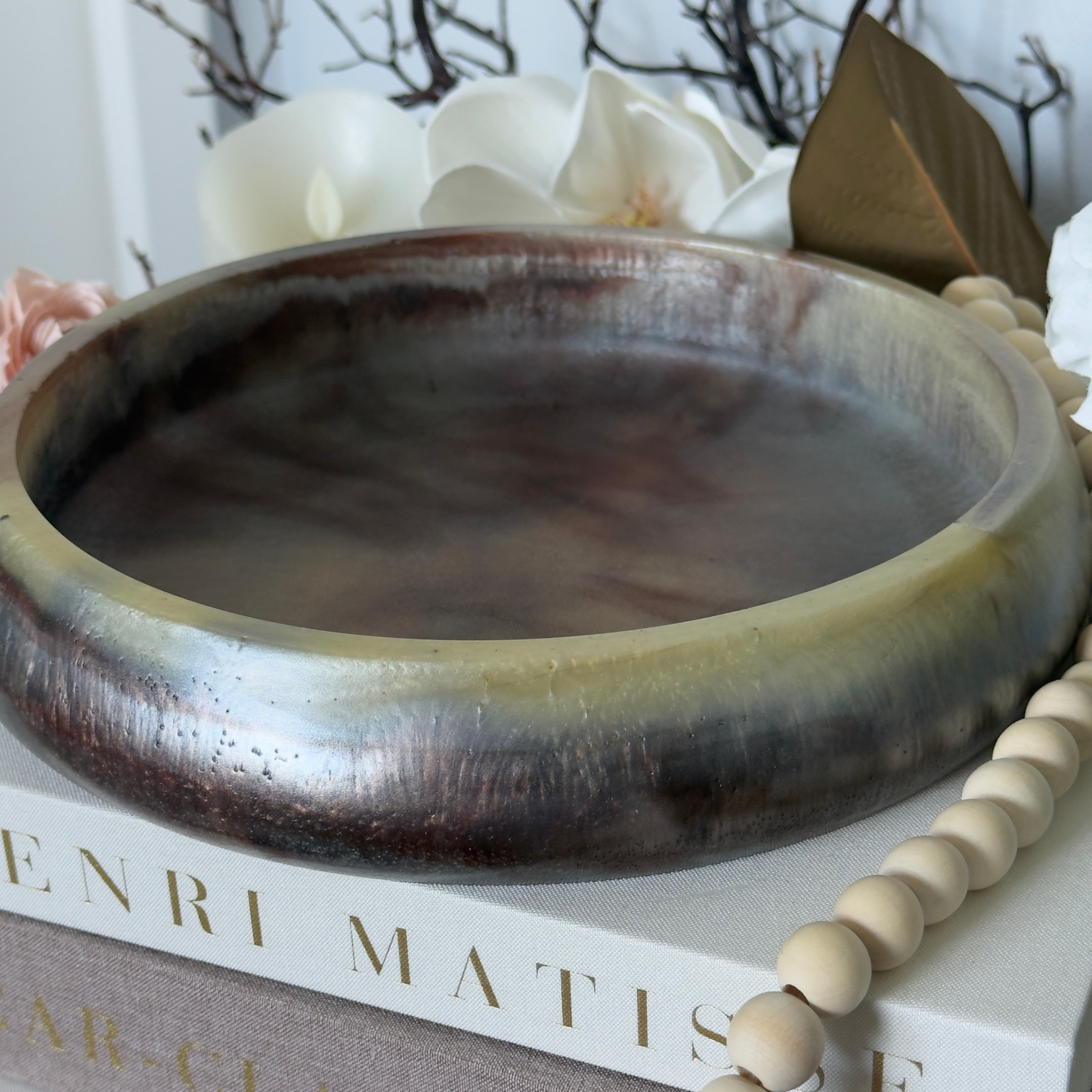 Gorgeous Brown Garnet Resin Bowl with Tortoise Influence