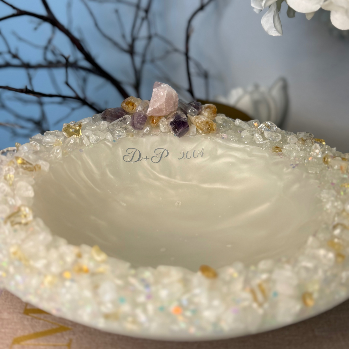 Personalized Wedding Bowl with Crystals – Custom Initials & Date