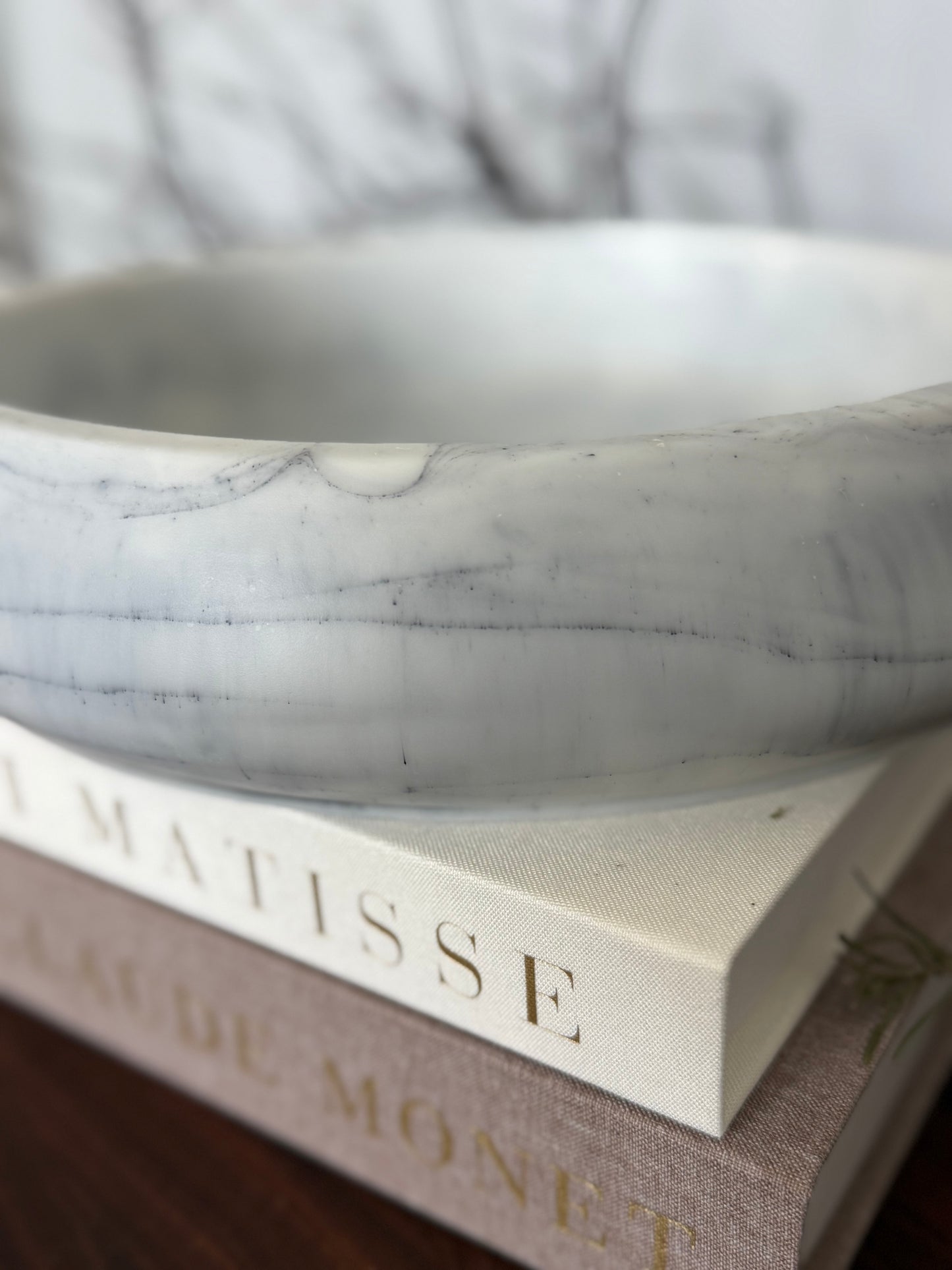 Marble Inspired Large Bowl - Handcrafted White and Gray Resin Bowl