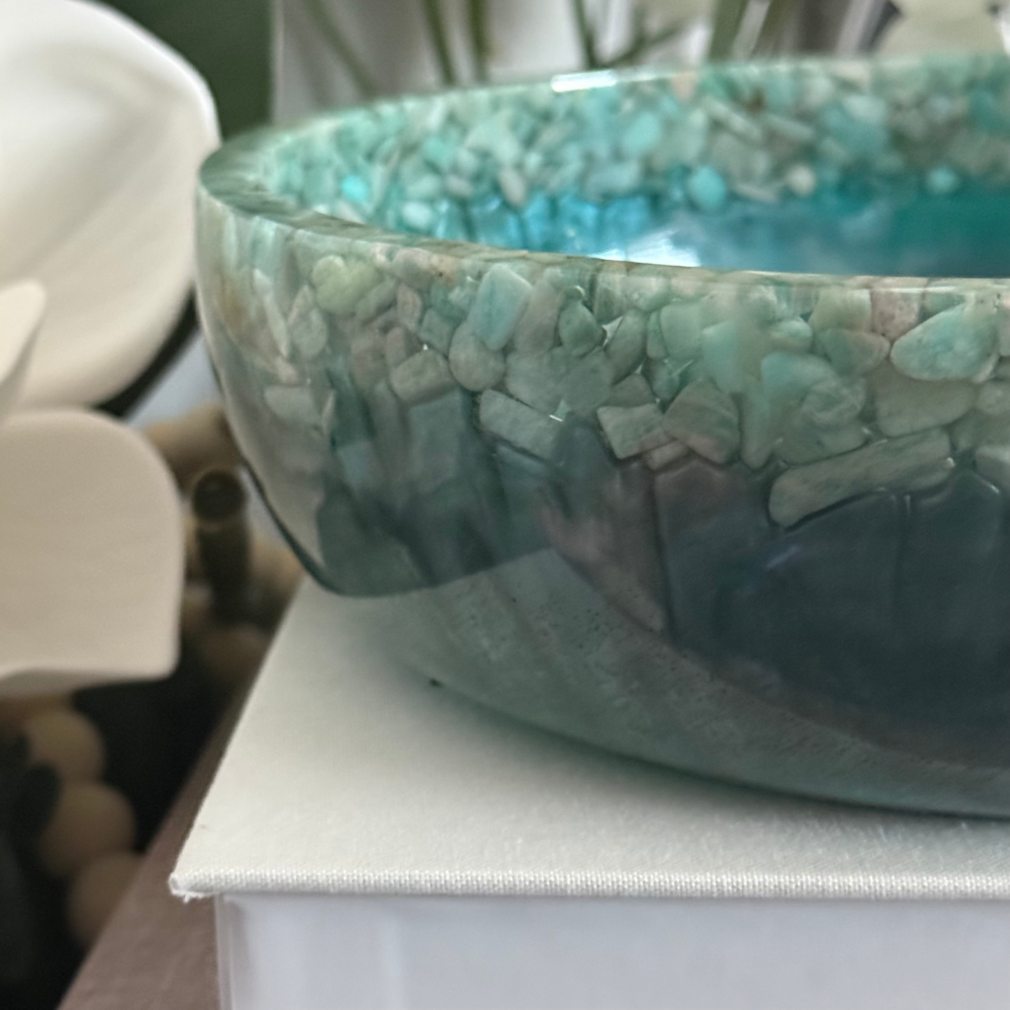 Amazonite Crown Bowl - Stone and Resin Fruit Bowl