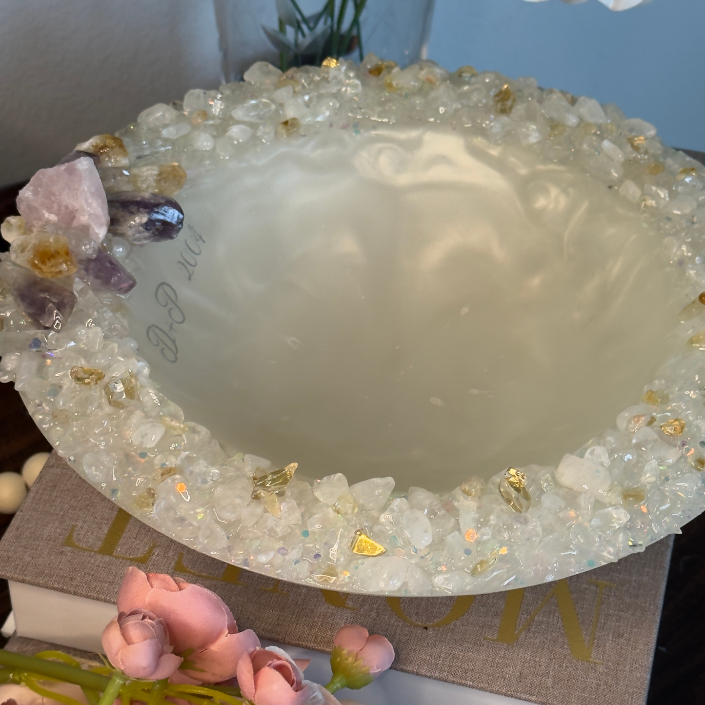 Personalized Wedding Bowl with Crystals – Custom Initials & Date