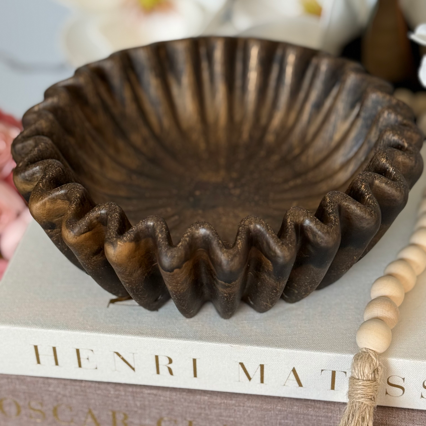 Wood Pleated Resin Bowl - Minimalist Bowl