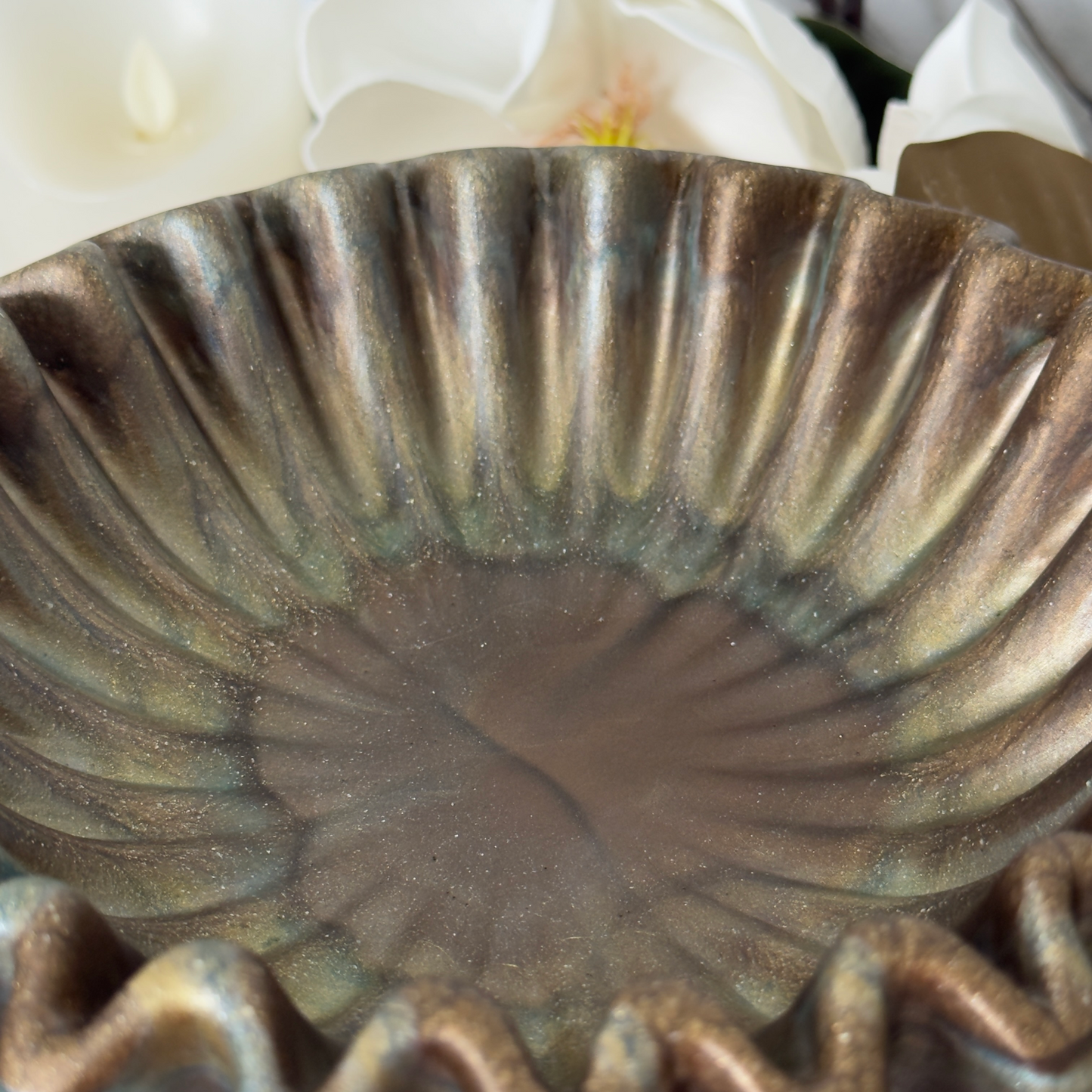 Bronzite Pleated Resin Bowl - Stone Inspired Minimalist Bowl