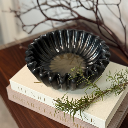 Multi Mix Muse Pleated Bowl | Black and Gold  Medium Decorative Bowl