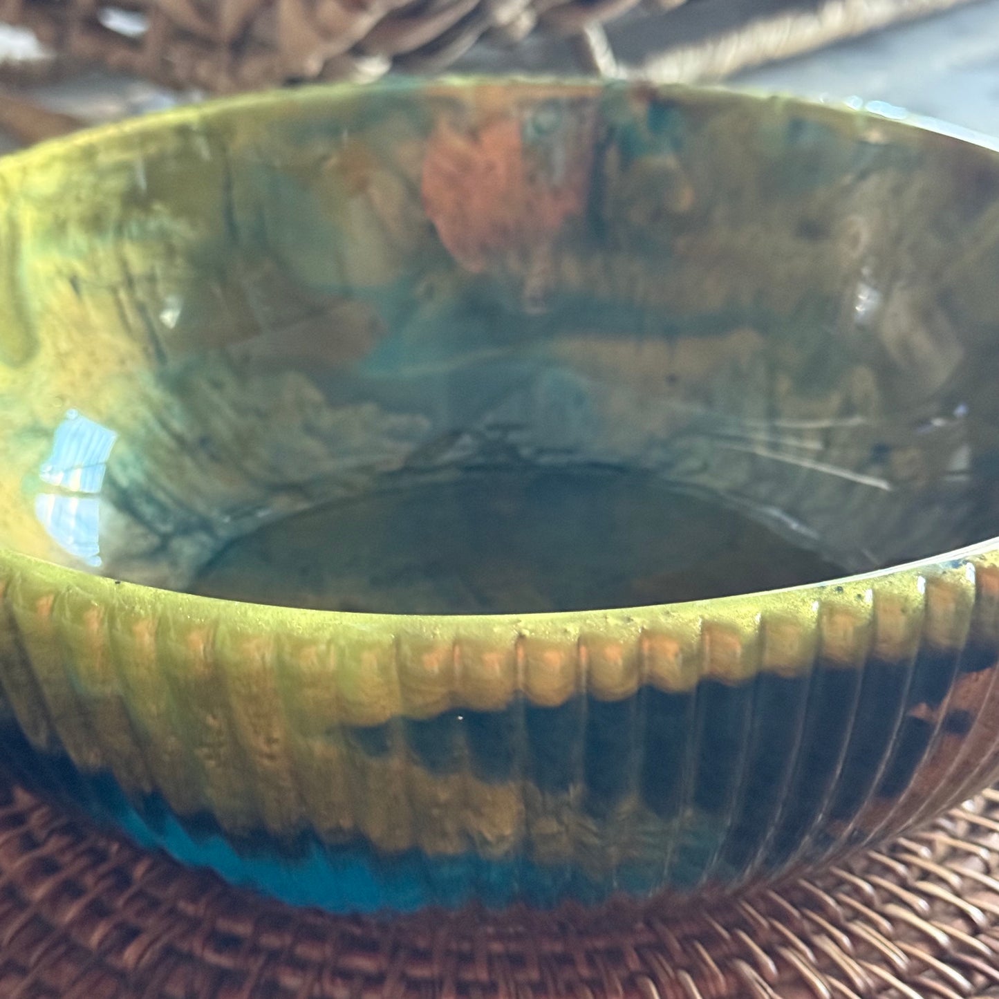 Large Teal & Green Bowl with Bronze Accents- Affordable Essentials Collection