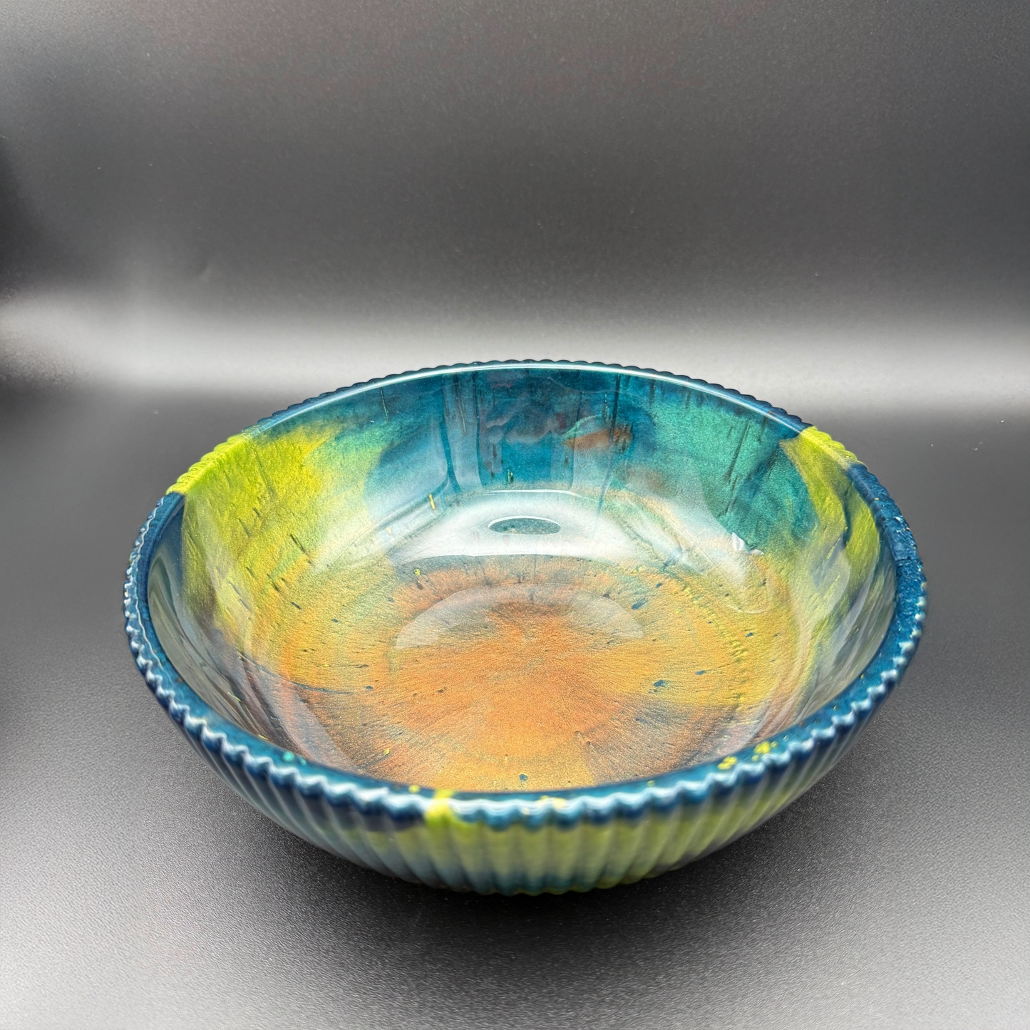 Medium Teal & Green Bowl with Copper Accents- Affordable Essentials Collection