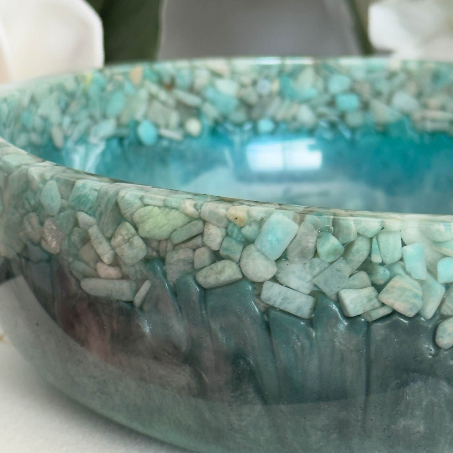 Amazonite Crown Bowl - Stone and Resin Fruit Bowl